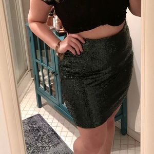 Green and Black Sequin Skirt